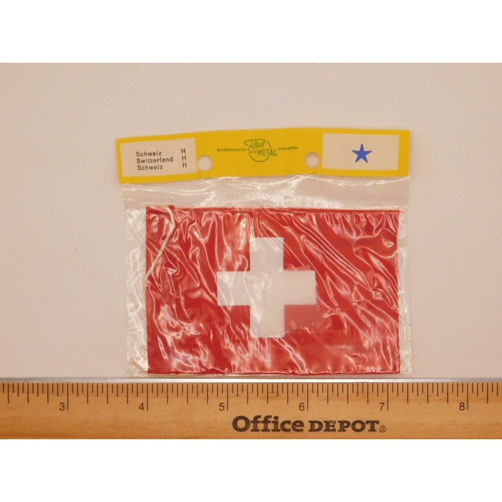 Vintage 1970s Switzerland Merchant Ensign Mini-Flag W/original Twine Halyard